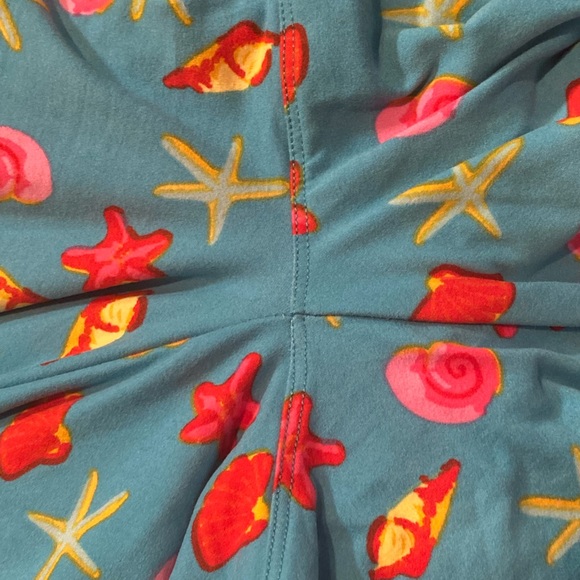 LuLaRoe OS Leggings Turquoise Bold Color Print Blue Ocean Life Pattern Seashells - Picture 10 of 13